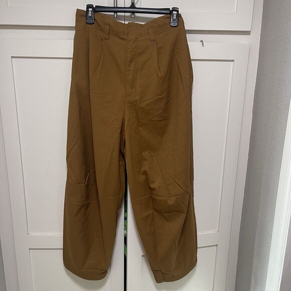 Free People Barrel Pants Turning Point Trouser Solid Mustard Brown sz 6 NWOT - Picture 2 of 8